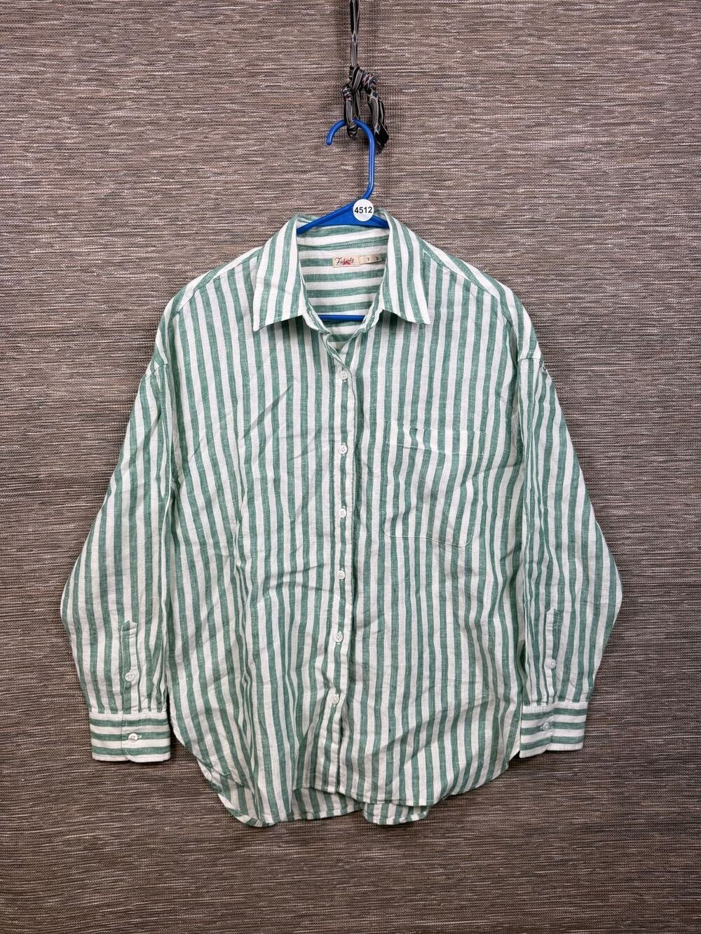 Faherty Shirt Mens Small Green Stripe Linen Button Up Long Sleeve Casual NEW